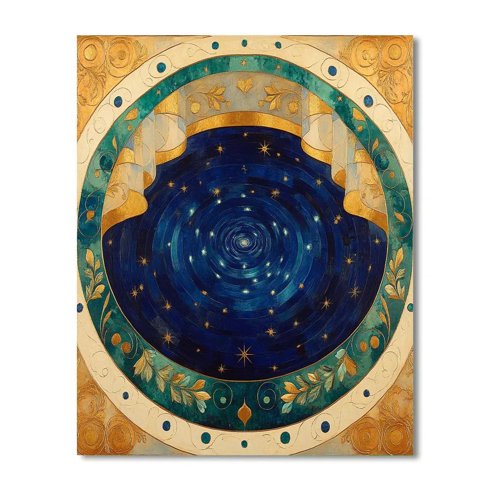 Gustav Klimt Inspired Golden Celestial Pond paint by number