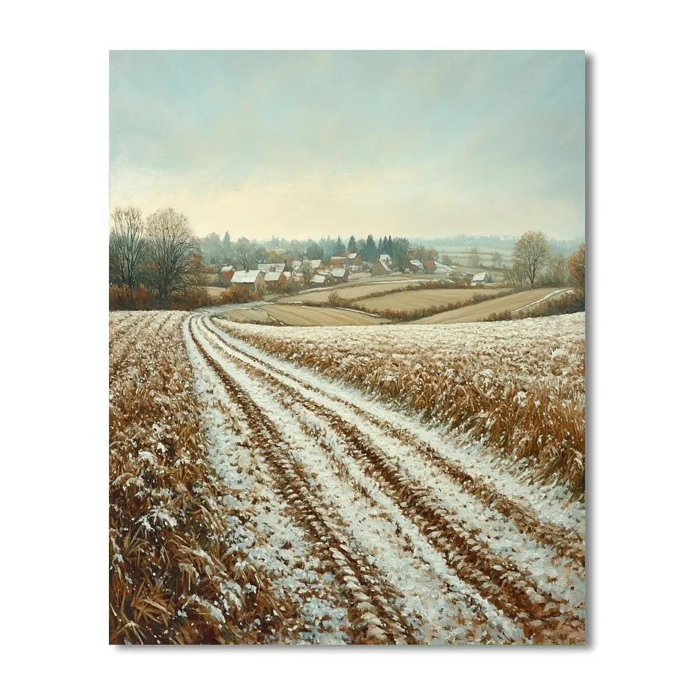 Claude Monet Inspired Early Snow On Village Fields painting number kit