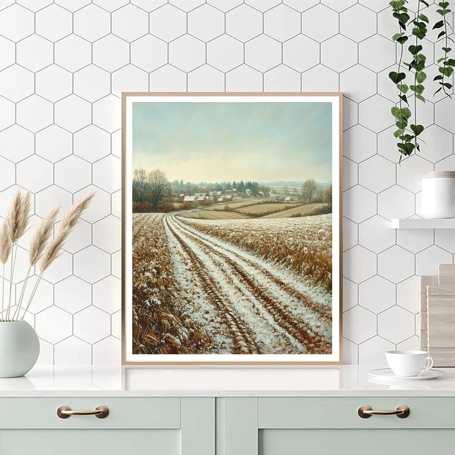 Claude Monet Inspired Early Snow On Village Fields painting number kit