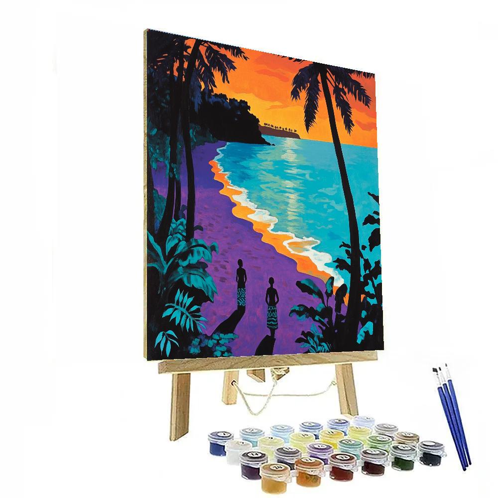 Gauguin Inspired Tropical Beach Evening paint by color