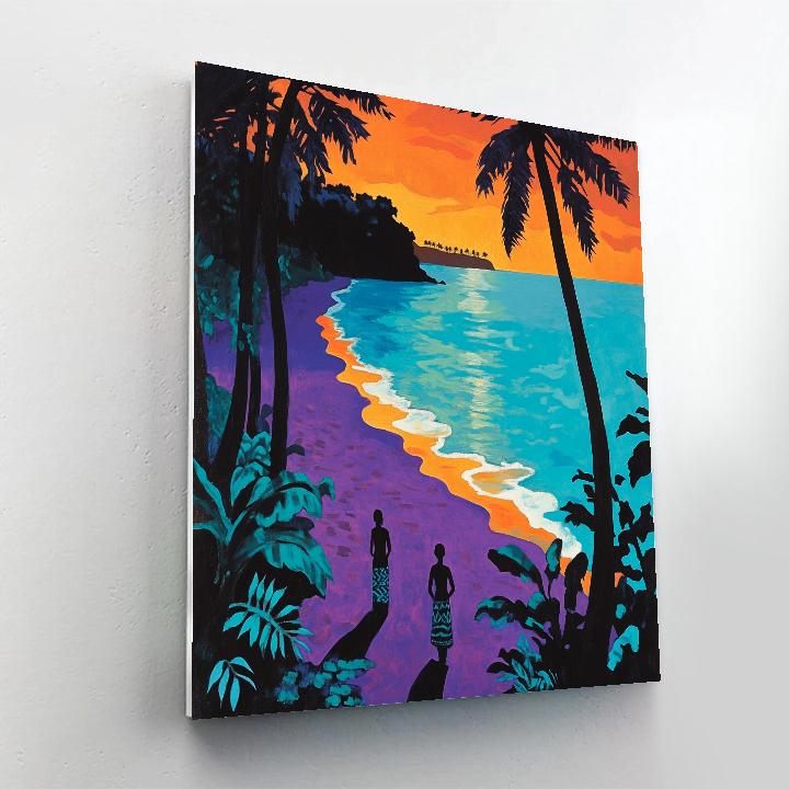 Gauguin Inspired Tropical Beach Evening paint by color