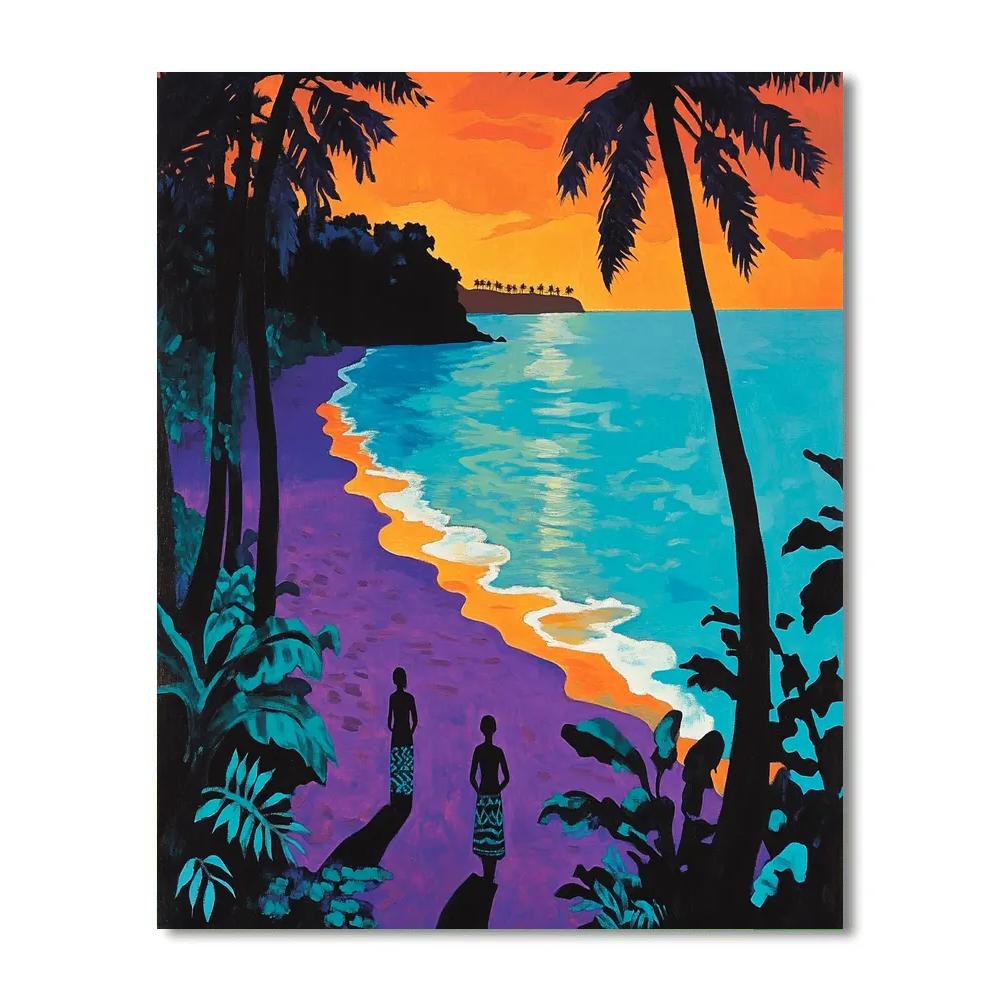 Gauguin Inspired Tropical Beach Evening paint by color