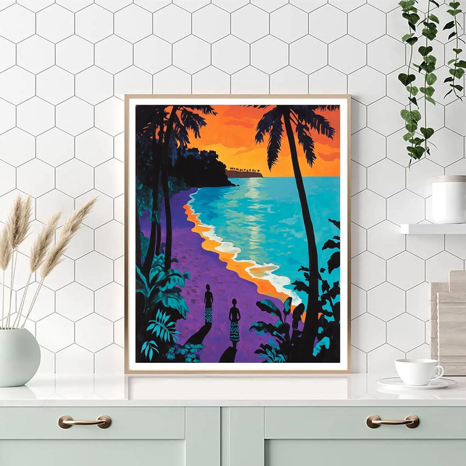 Gauguin Inspired Tropical Beach Evening paint by color