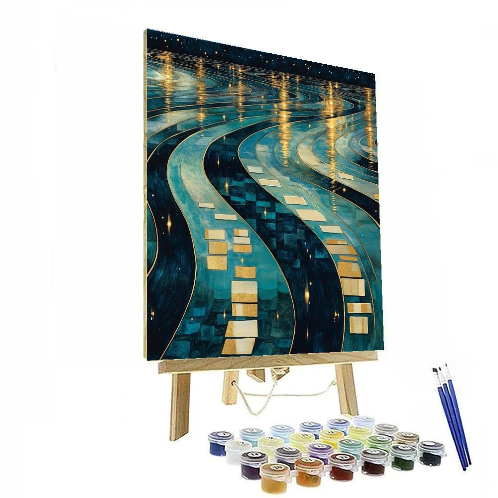 Gustav Klimt Inspired Golden Nocturne Water Surface Number painting