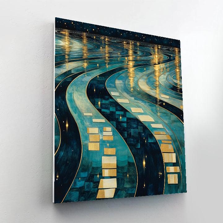 Gustav Klimt Inspired Golden Nocturne Water Surface Number painting