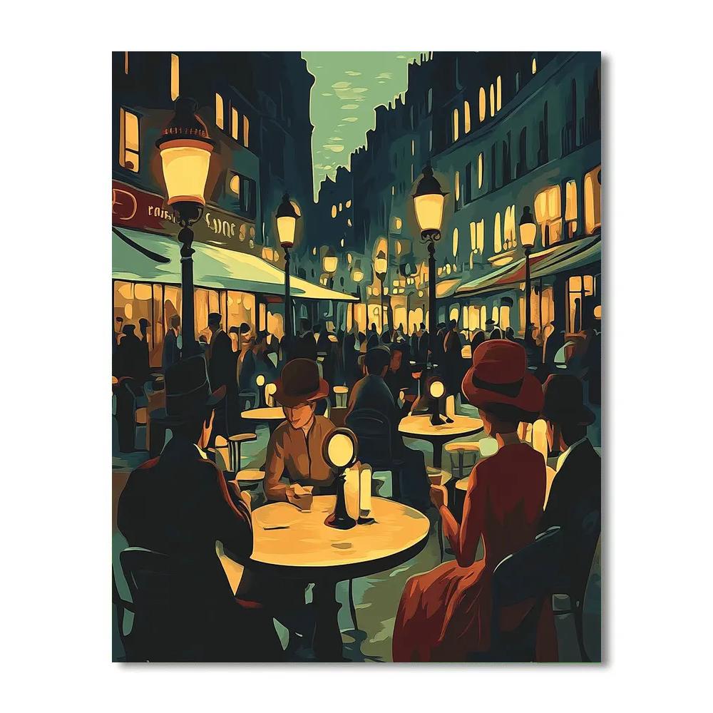 Lautrec Inspired Lively Street Cafe Night paint by number