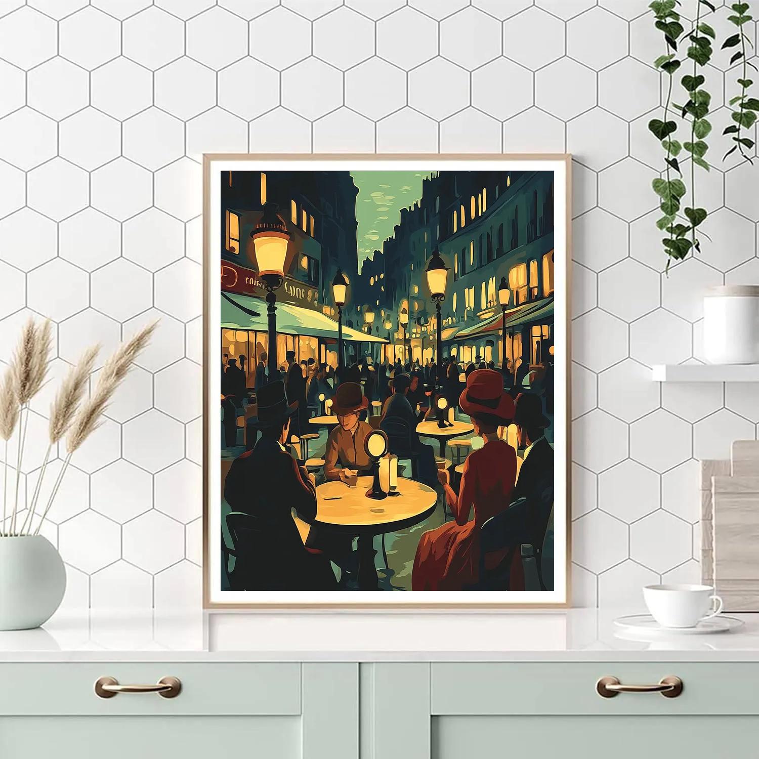 Lautrec Inspired Lively Street Cafe Night paint by number