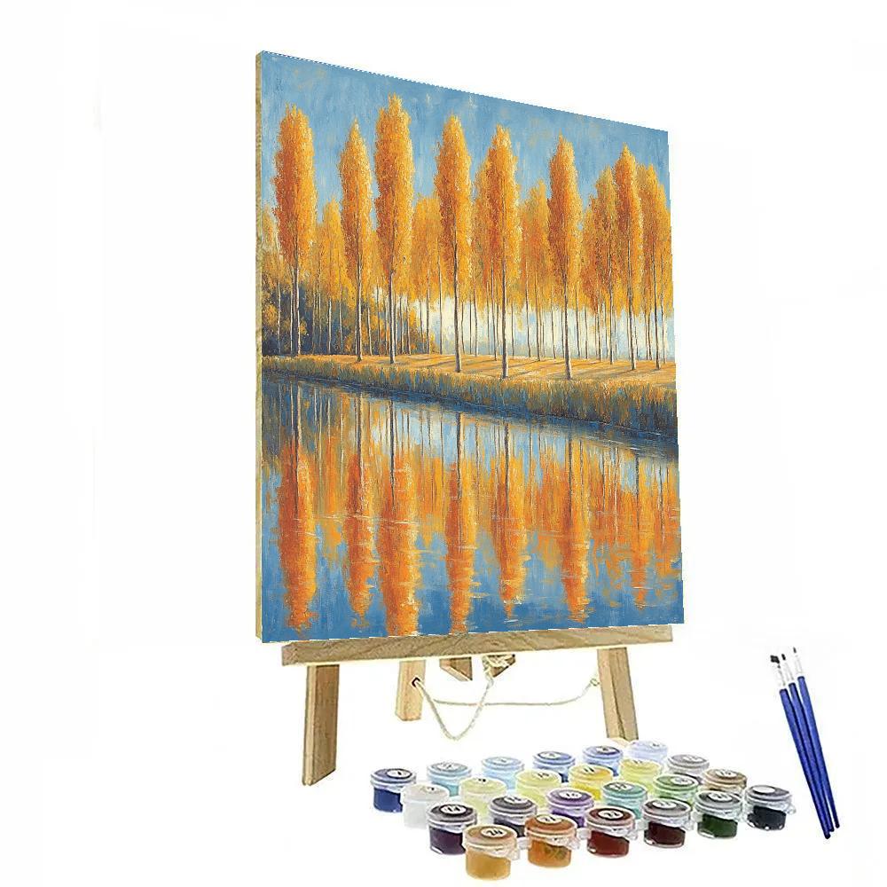 Claude Monet Inspired River Poplars In Autumn Glow Number painting