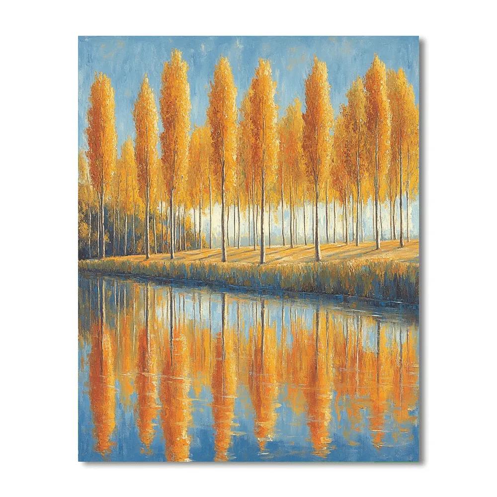 Claude Monet Inspired River Poplars In Autumn Glow Number painting