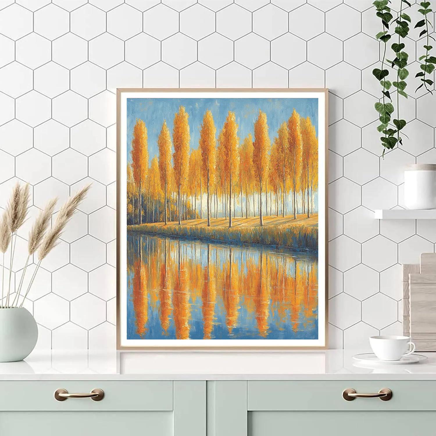 Claude Monet Inspired River Poplars In Autumn Glow Number painting