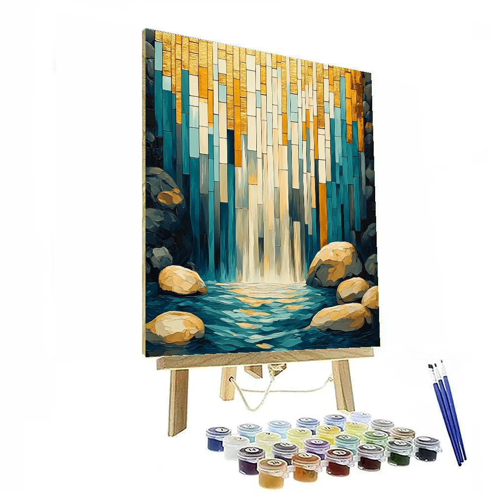 Gustav Klimt Inspired Golden Patterned Waterfall paint by color