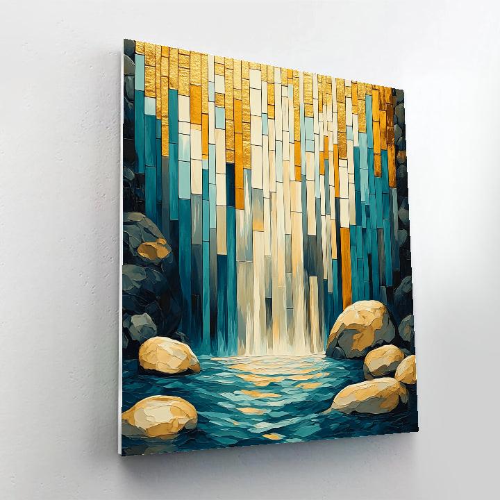 Gustav Klimt Inspired Golden Patterned Waterfall paint by color