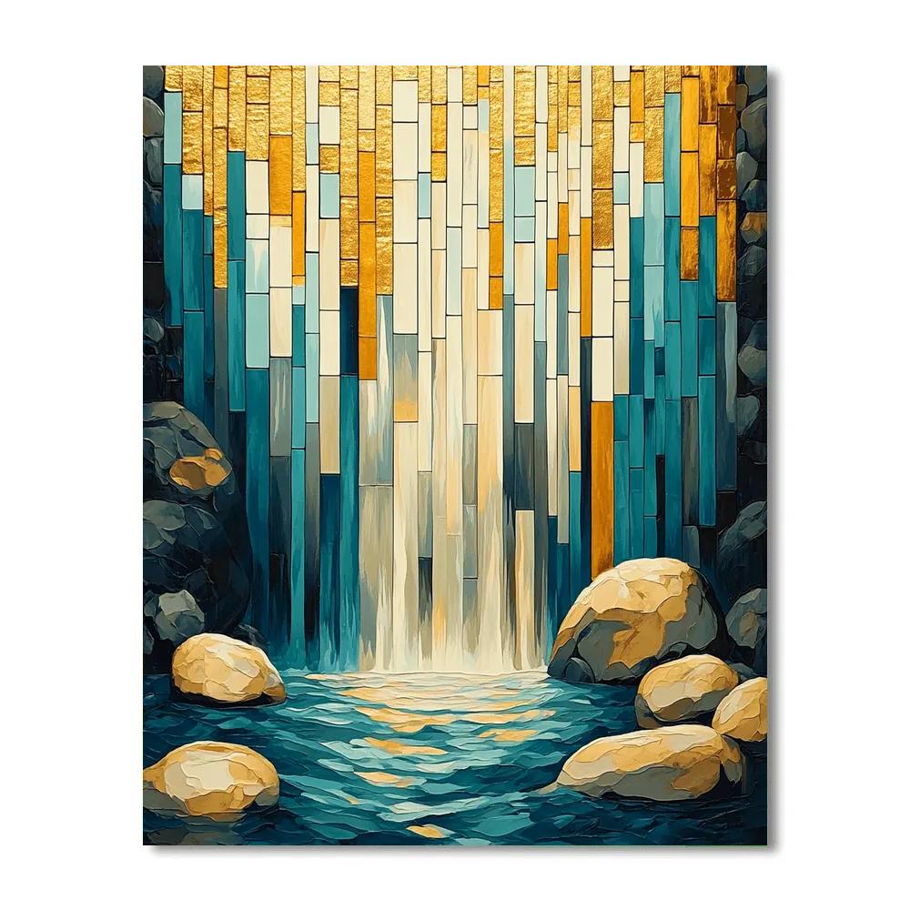 Gustav Klimt Inspired Golden Patterned Waterfall paint by color