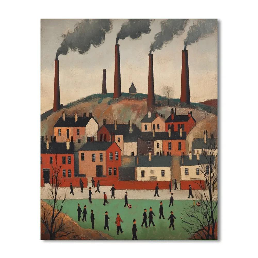 Lowry Inspired Factory Town Football Match Paint by numbers art