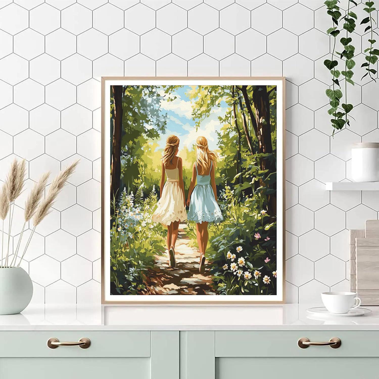 Elsa And Anna’s Summer Forest Stroll Disney Inspired painting number kit