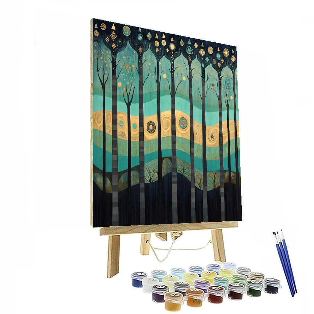 Gustav Klimt Inspired Ornamental Aurora Forest Band painting number kit