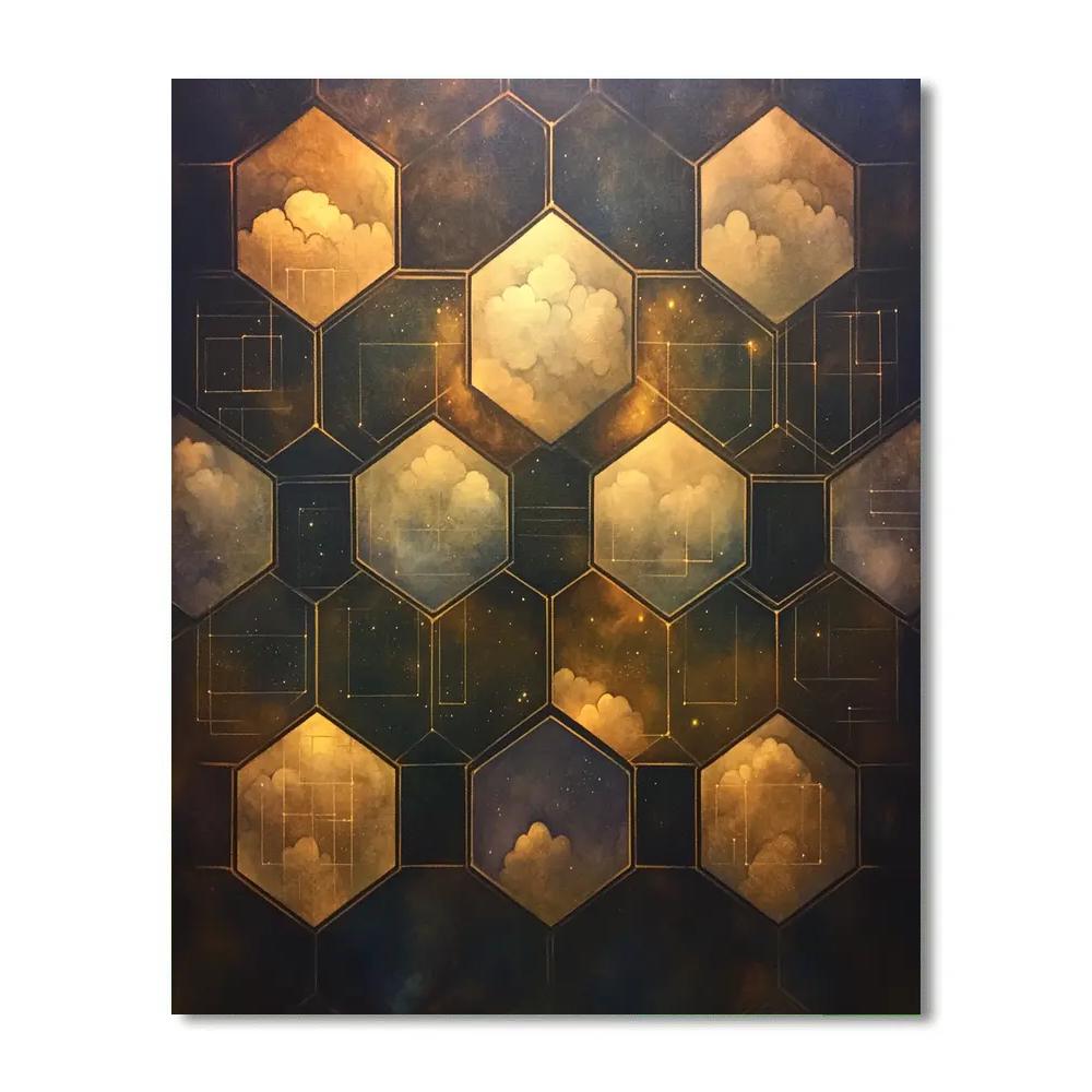 Leonardo Da Vinci Inspired Celestial Honeycomb Numbered painting kits