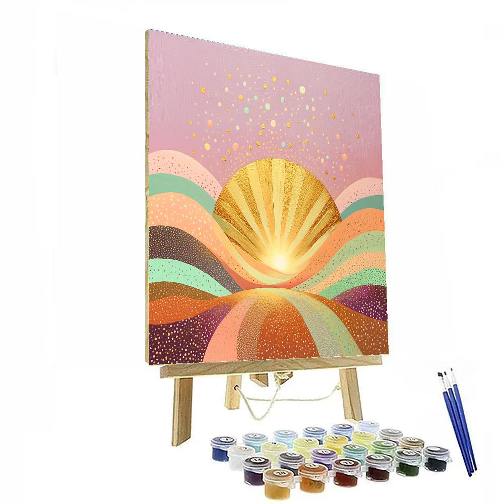 Gustav Klimt Inspired Ornamental Sunrise Over Hills Number painting