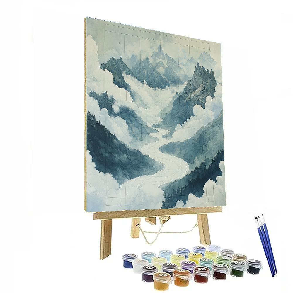 Leonardo Da Vinci Inspired Mountain Cloud Rivers painting number kit