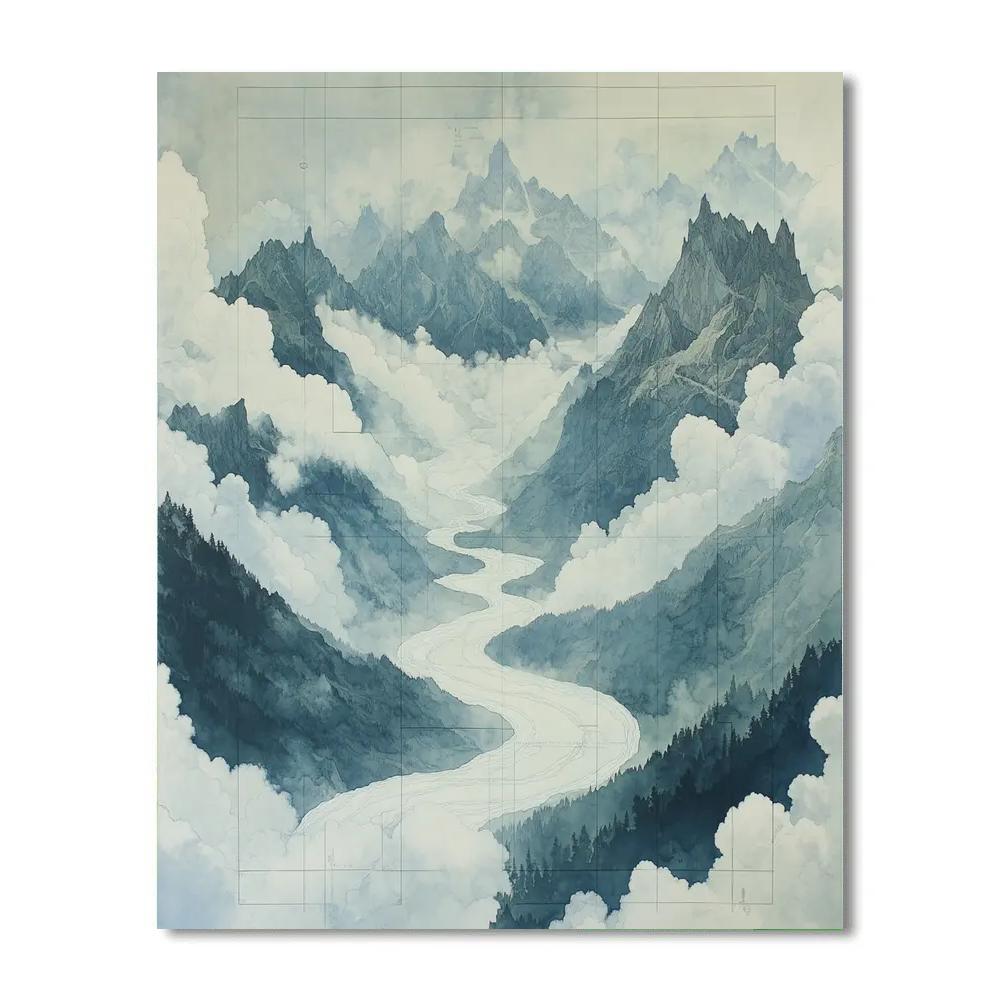 Leonardo Da Vinci Inspired Mountain Cloud Rivers painting number kit