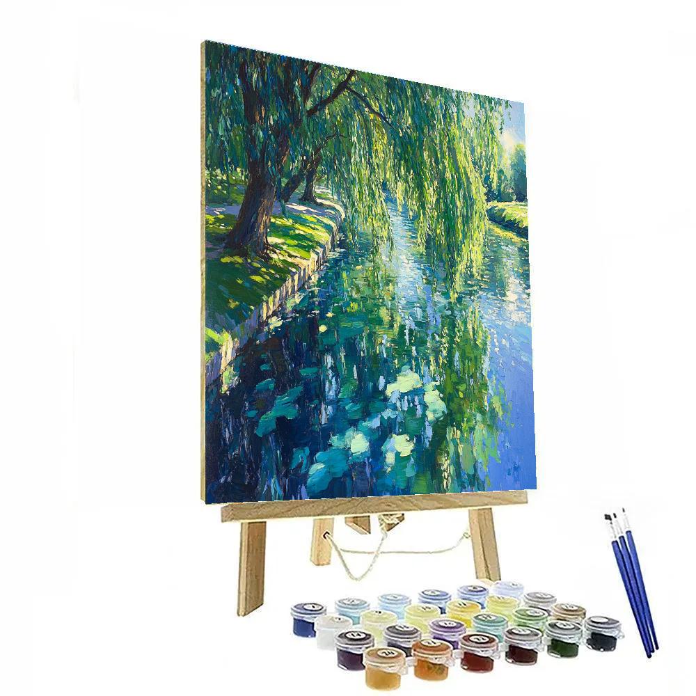 Claude Monet Inspired Summer Willow On Canal DIY paint by numbers