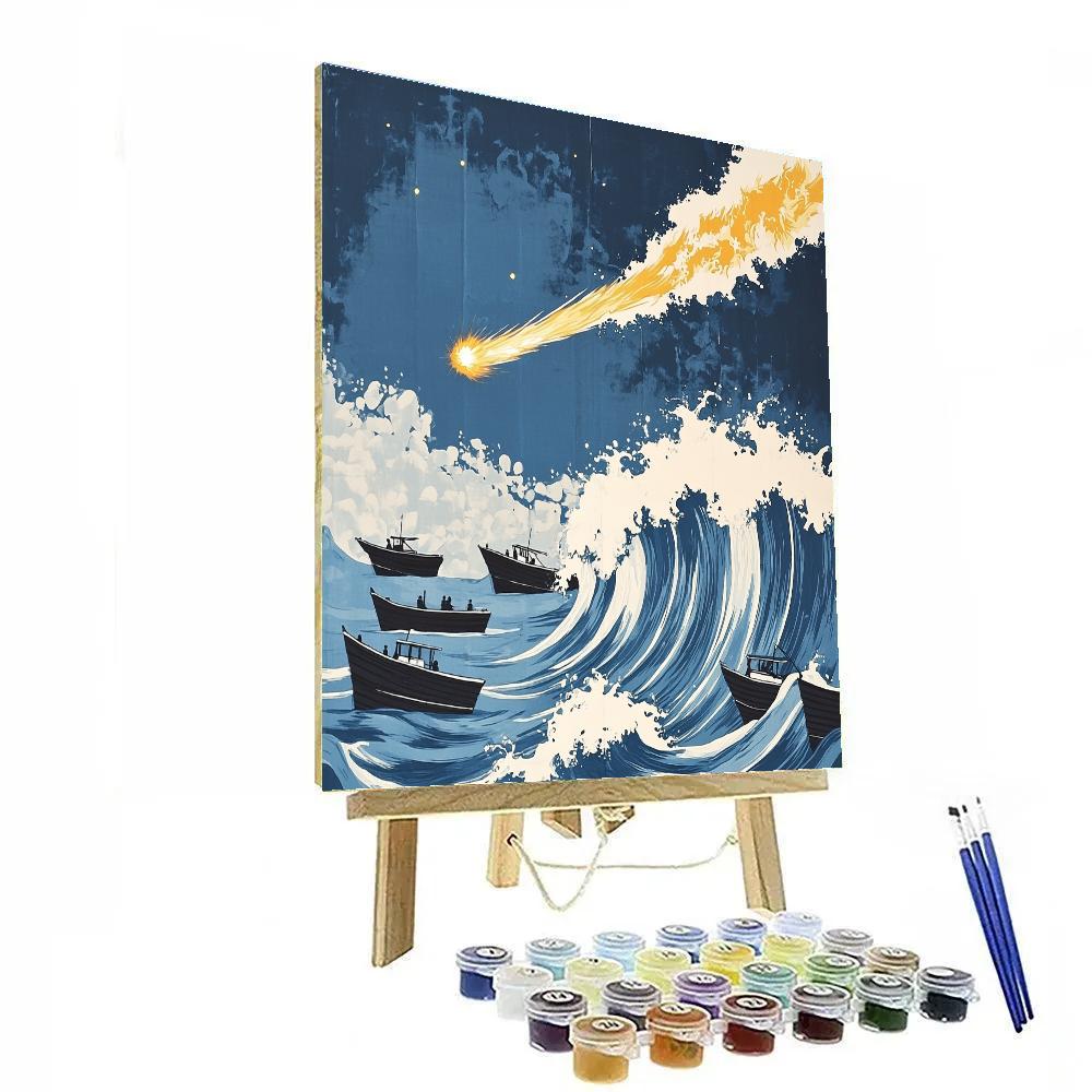 Hokusai Inspired Comet Over Fishing Boats paint by numbers