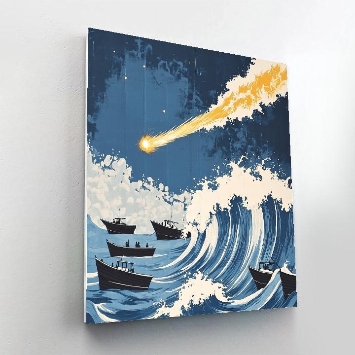 Hokusai Inspired Comet Over Fishing Boats paint by numbers