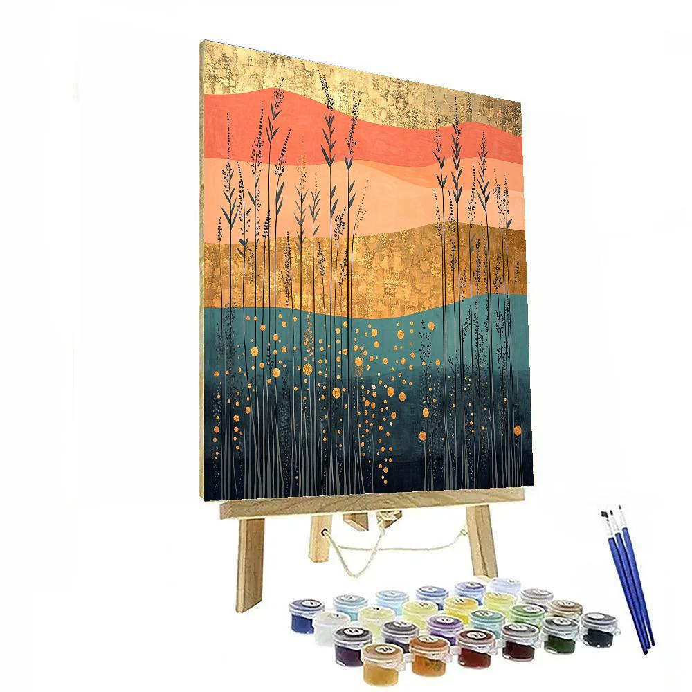 Gustav Klimt Inspired Ornamental Golden Marsh Sunset paint by number