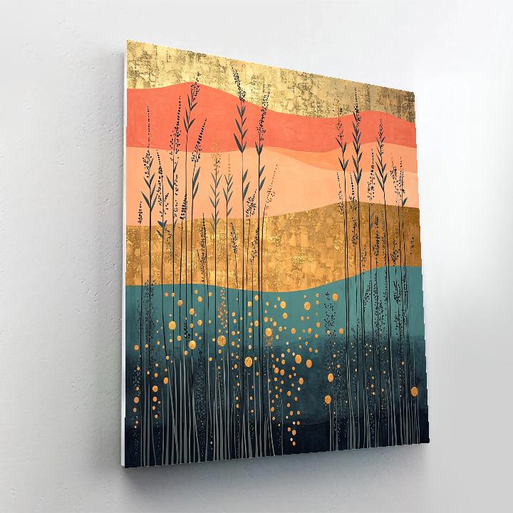 Gustav Klimt Inspired Ornamental Golden Marsh Sunset paint by number
