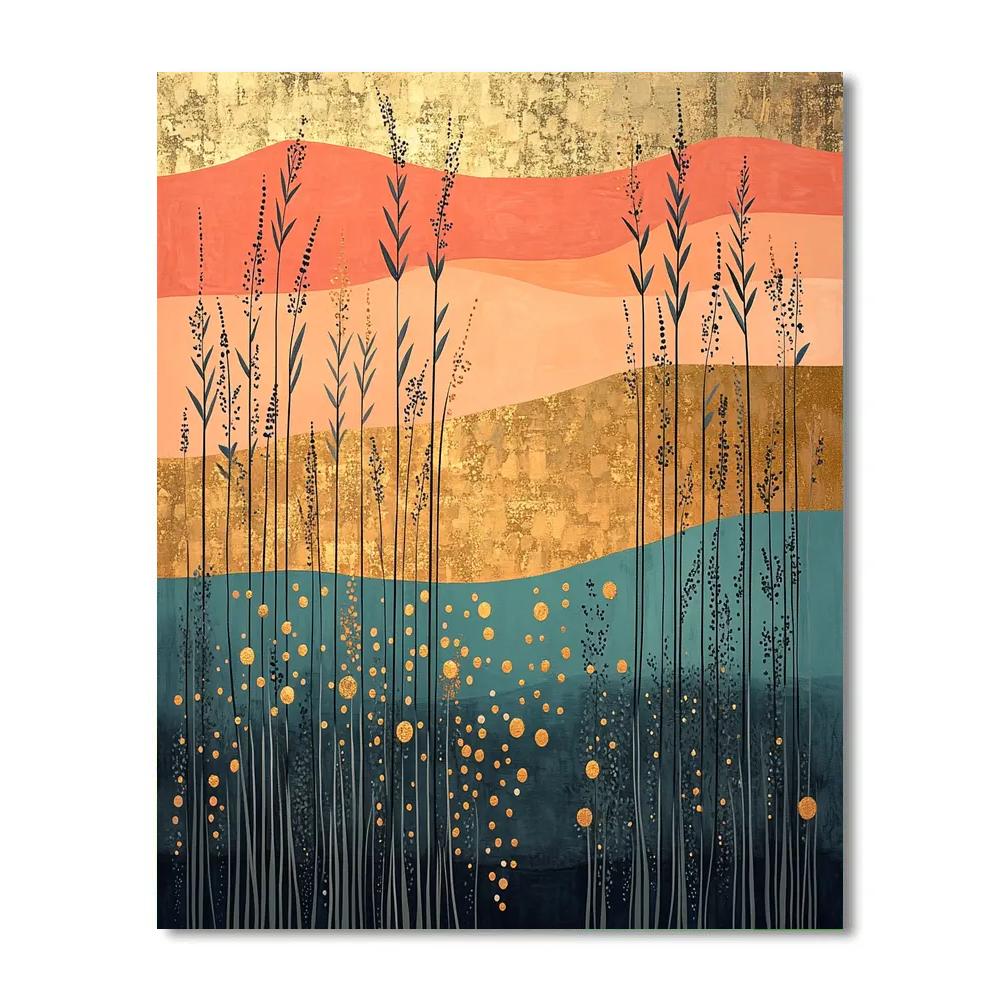 Gustav Klimt Inspired Ornamental Golden Marsh Sunset paint by number