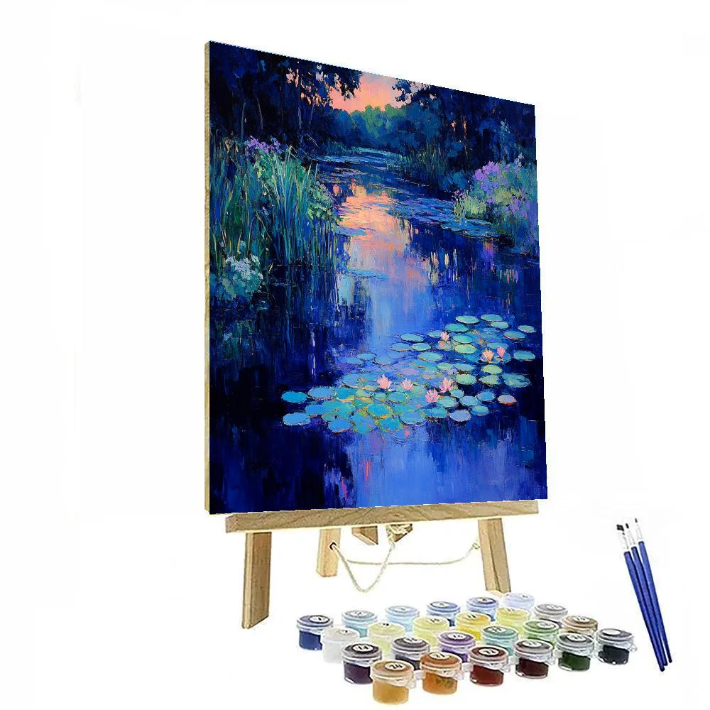 Claude Monet Inspired Garden Pond In Late Evening paint by number