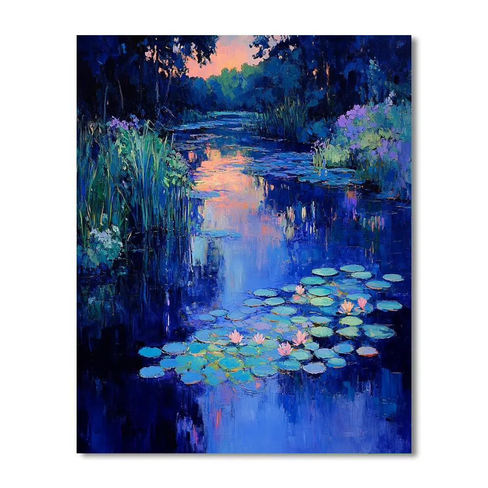 Claude Monet Inspired Garden Pond In Late Evening paint by number