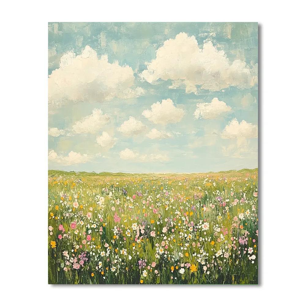 Claude Monet Inspired Wildflower Meadow Under High Clouds paint by color