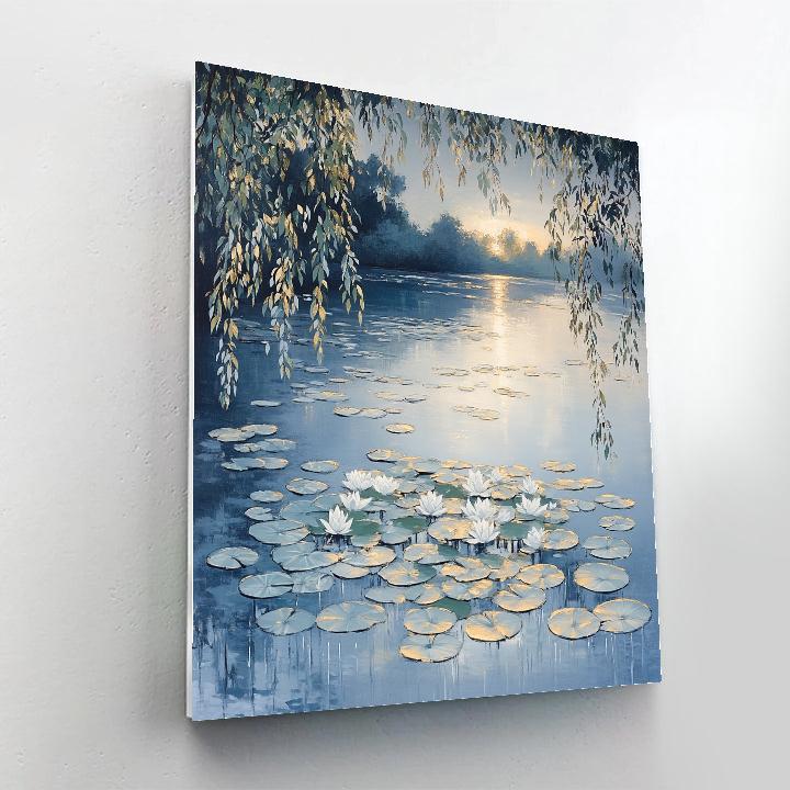 Claude Monet Inspired Silver Dawn Over Lily Pond painting number kit