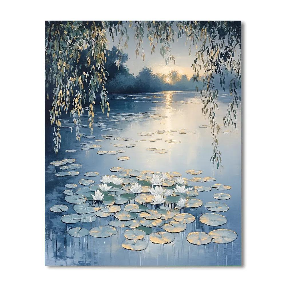 Claude Monet Inspired Silver Dawn Over Lily Pond painting number kit