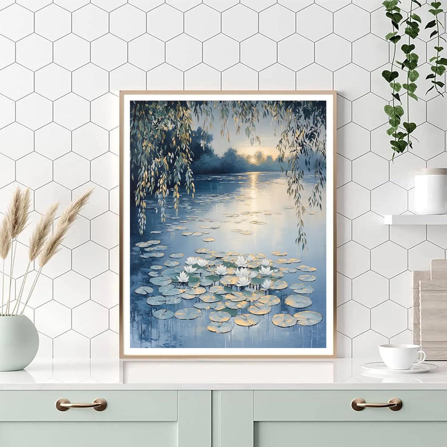 Claude Monet Inspired Silver Dawn Over Lily Pond painting number kit