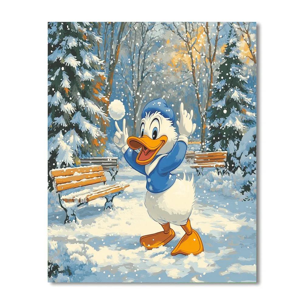 Donald Duck’s Snowball Fight Disney Inspired Paint by numbers art