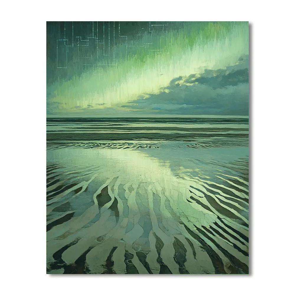Leonardo Da Vinci Inspired Aurora Over Tidal Flats Paint by numbers art