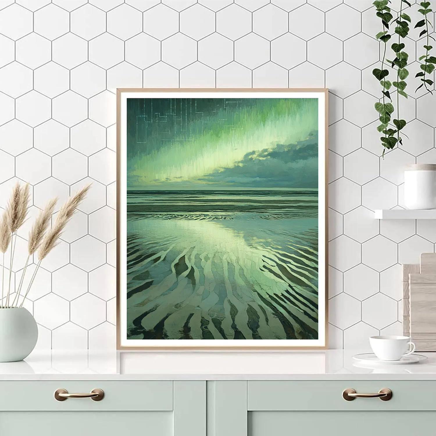 Leonardo Da Vinci Inspired Aurora Over Tidal Flats Paint by numbers art