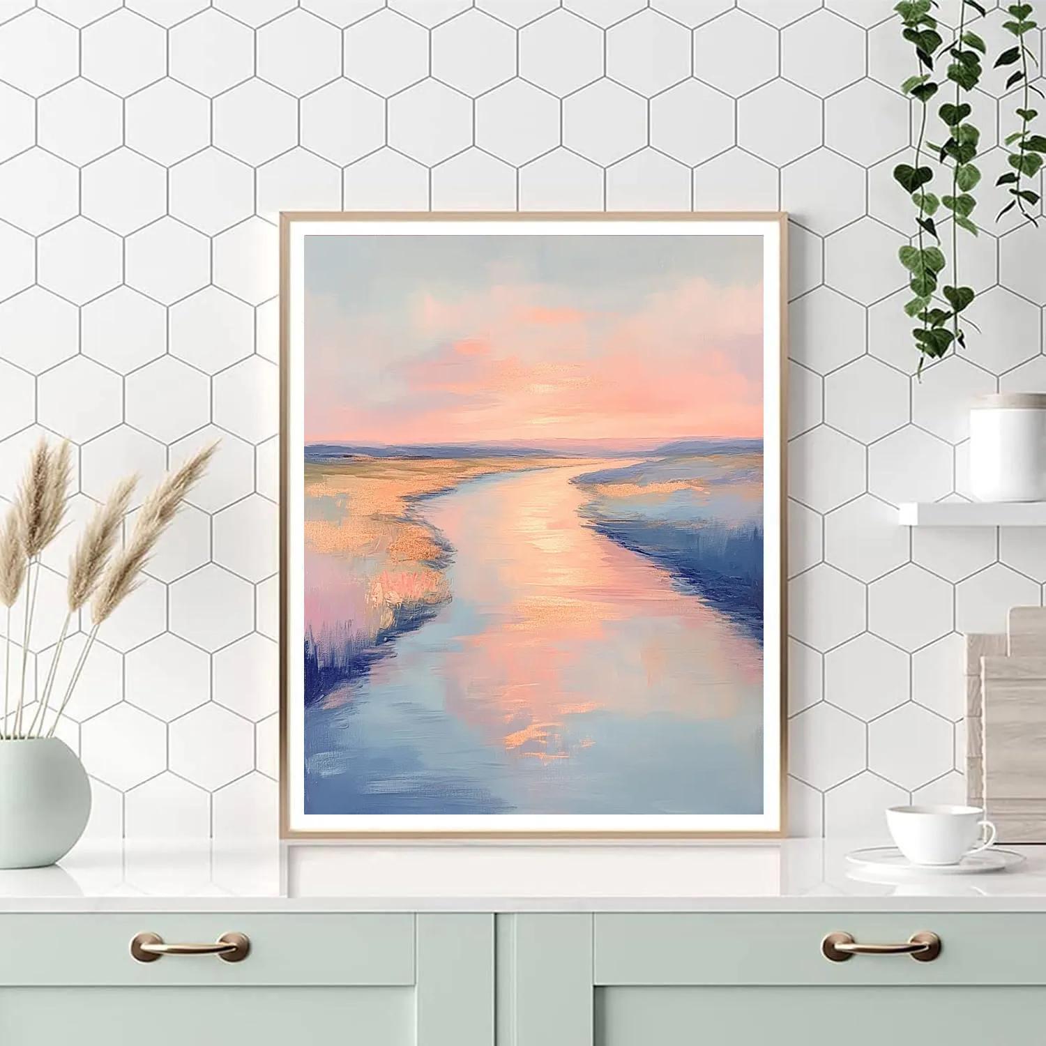 Claude Monet Inspired Rose Gold Sunset Over River paint by numbers