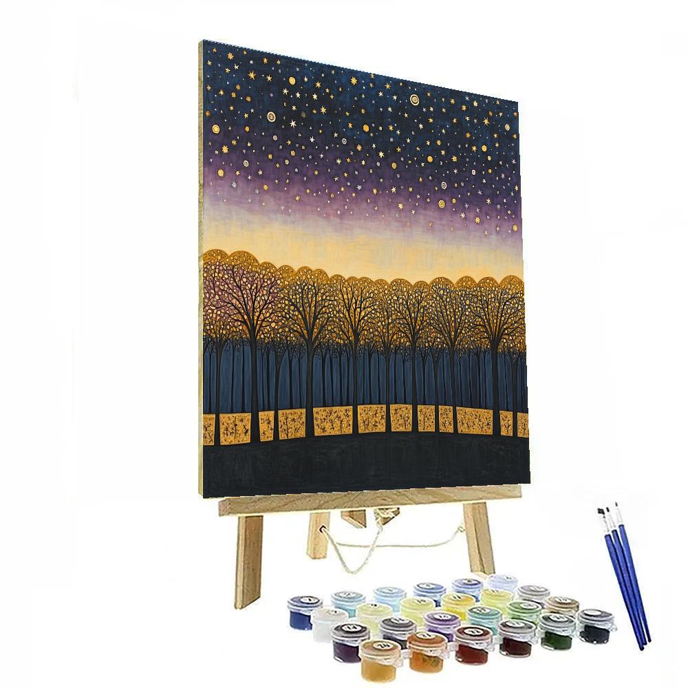 Gustav Klimt Inspired Celestial Golden Orchard Horizon paint by color