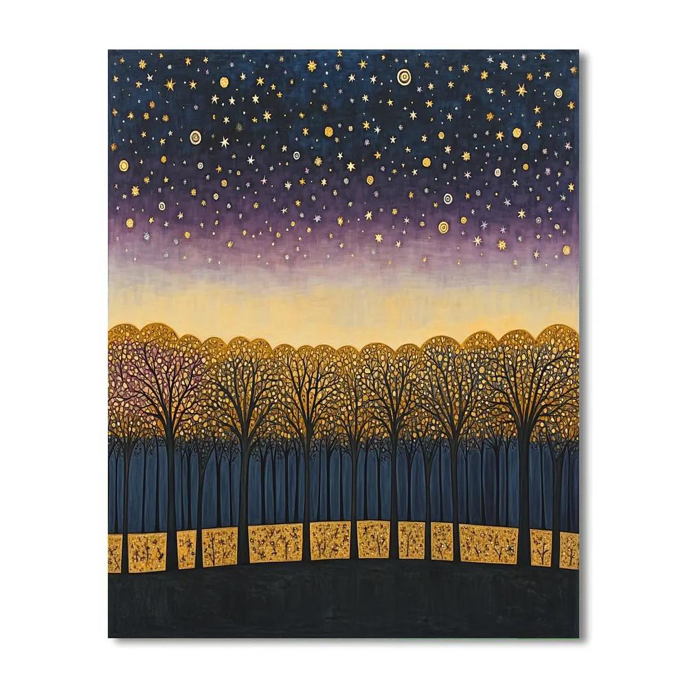 Gustav Klimt Inspired Celestial Golden Orchard Horizon paint by color