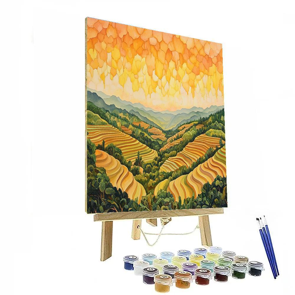 Frida Kahlo Inspired Mango Sky Over Terraced Fields Painting by numbers kit