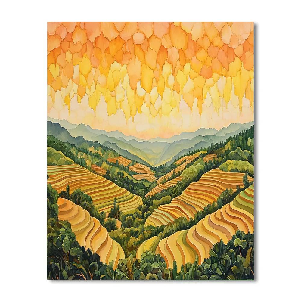 Frida Kahlo Inspired Mango Sky Over Terraced Fields Painting by numbers kit