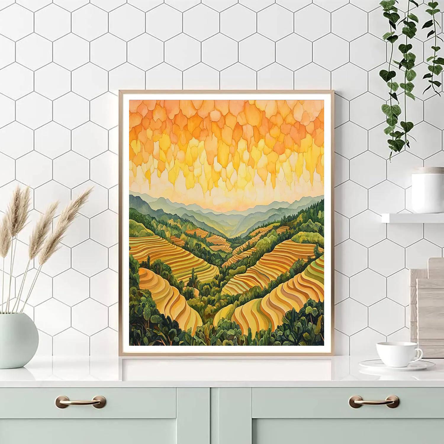 Frida Kahlo Inspired Mango Sky Over Terraced Fields Painting by numbers kit