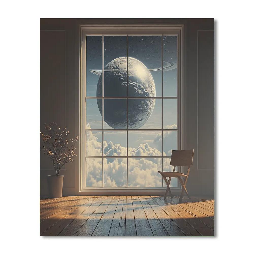 Rene Magritte Inspired Planet Inside Room paint by color