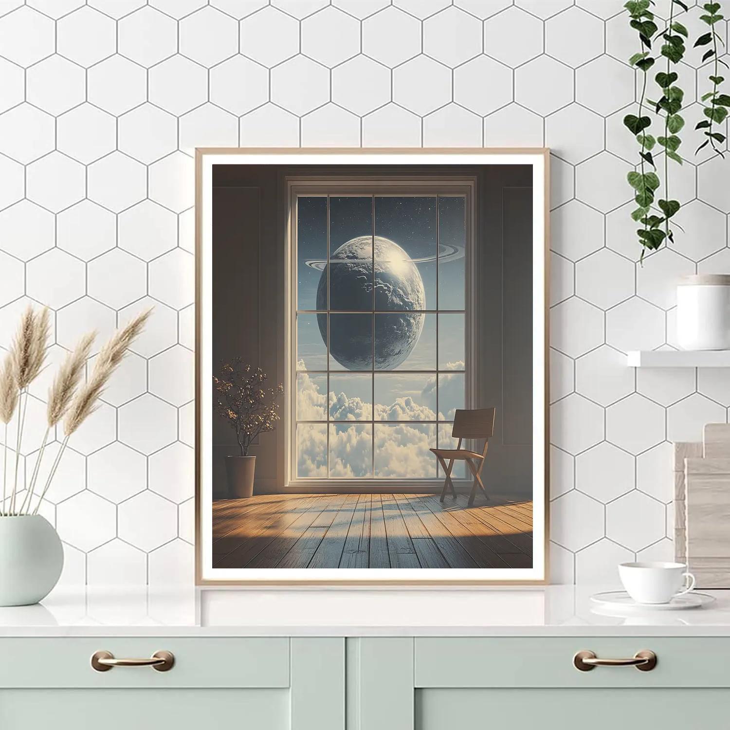 Rene Magritte Inspired Planet Inside Room paint by color