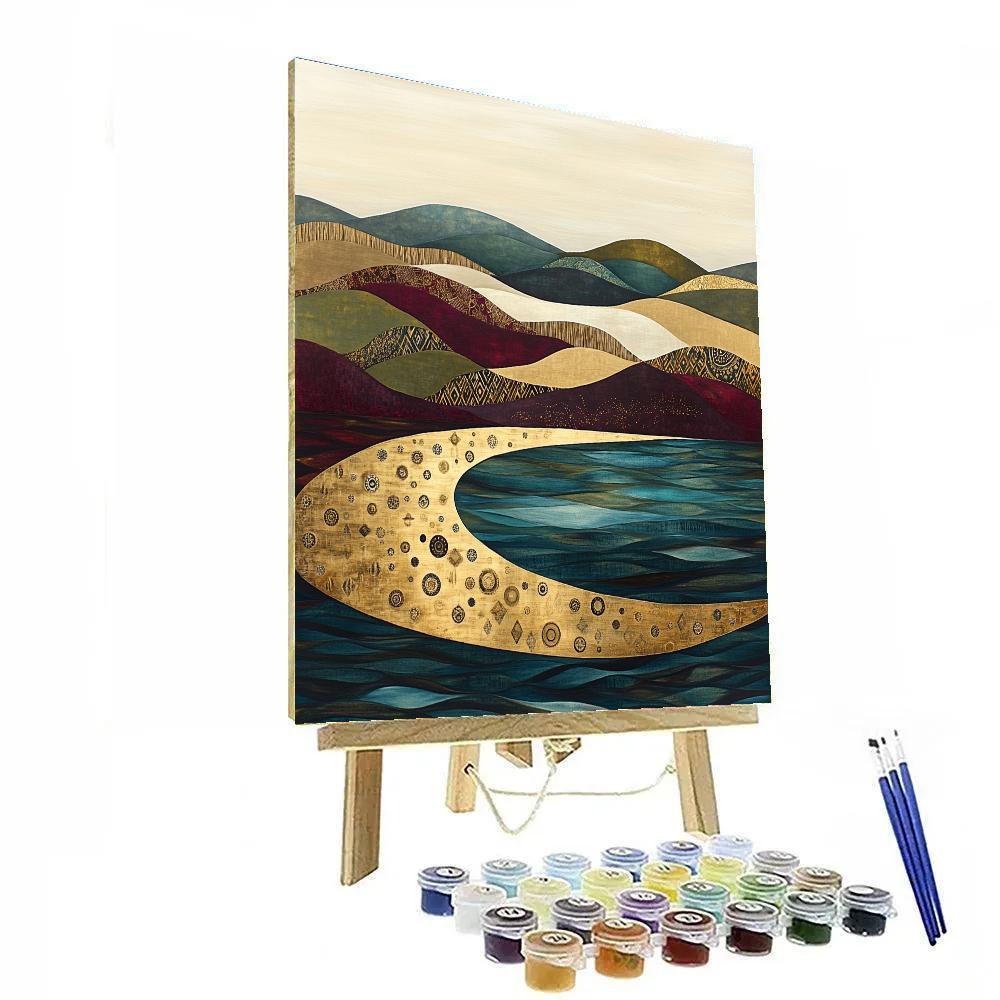 Gustav Klimt Inspired Ornamental Crescent Lake paint by number