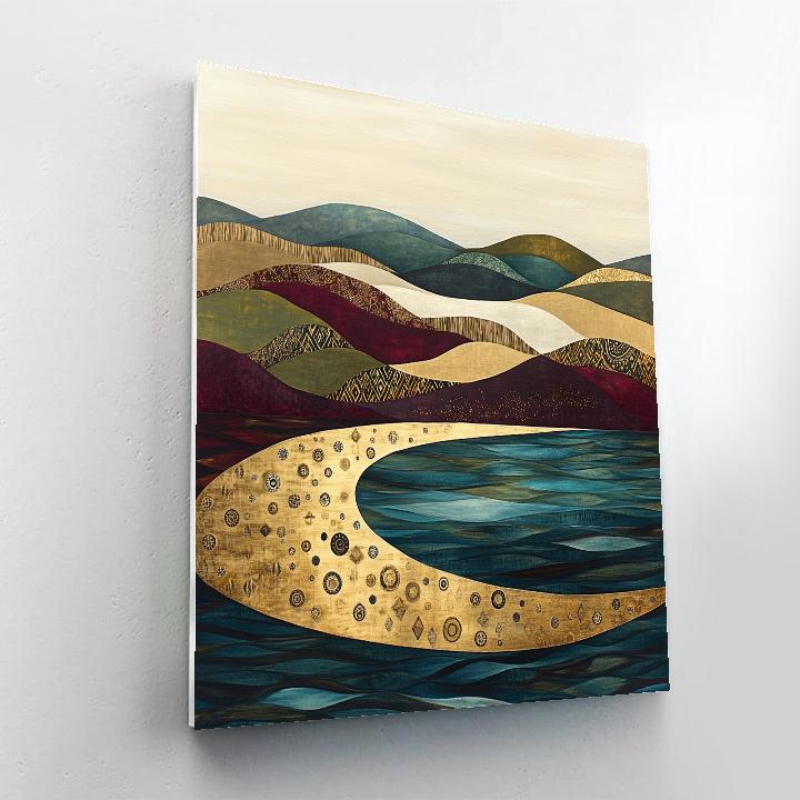 Gustav Klimt Inspired Ornamental Crescent Lake paint by number
