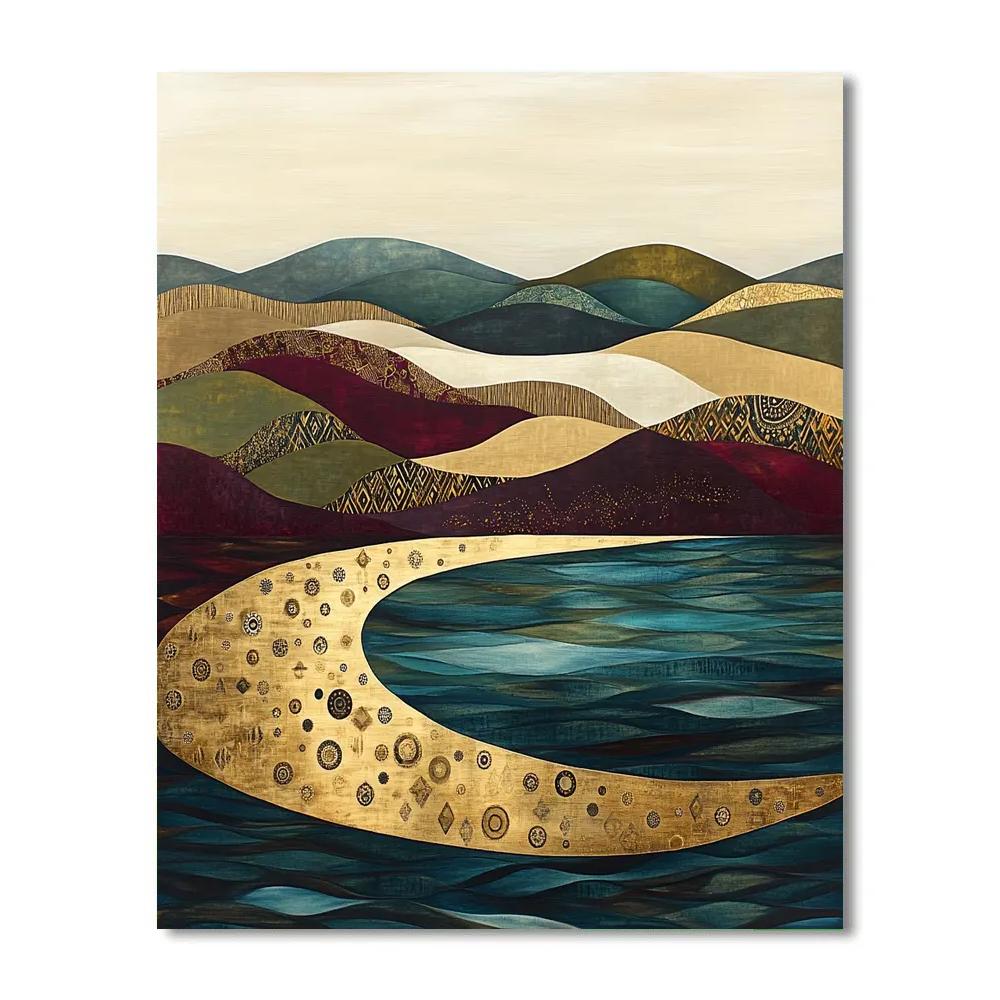 Gustav Klimt Inspired Ornamental Crescent Lake paint by number